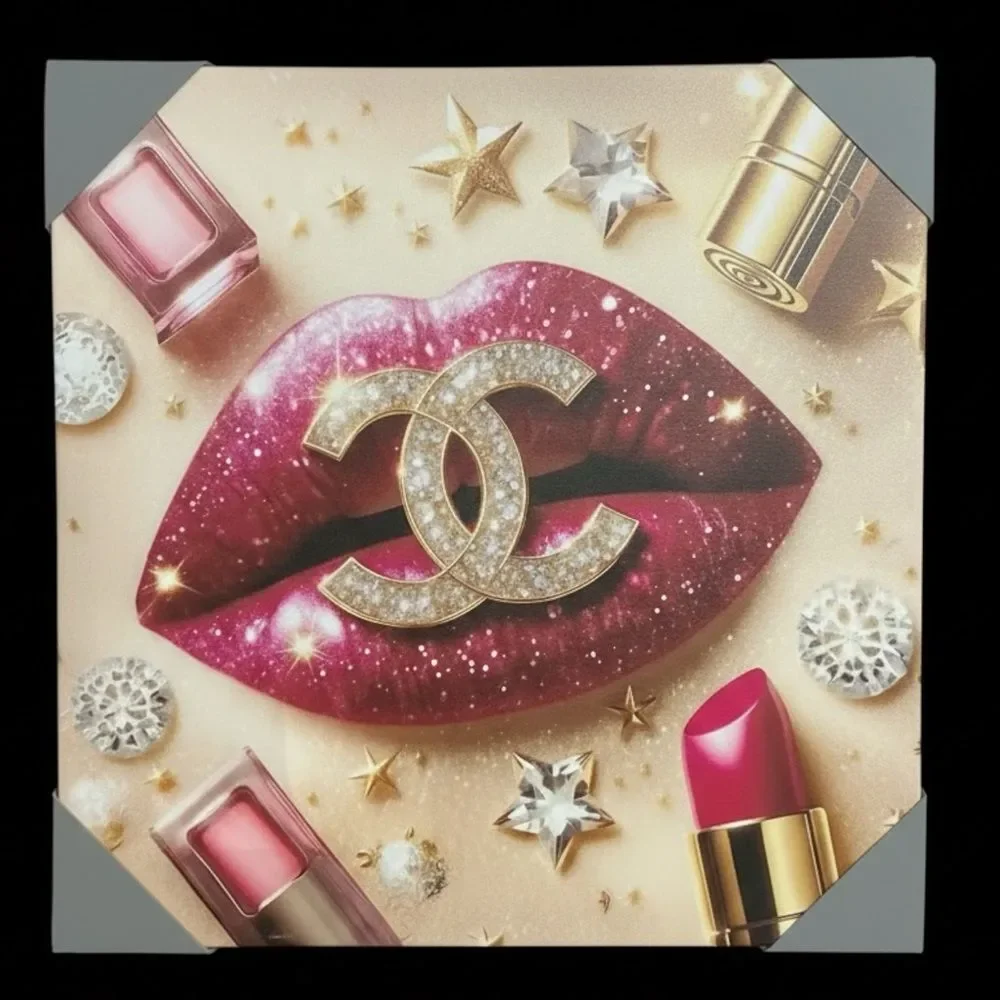 Fashion CC Lips Canvas Wall Art 16” x 16” Glam Decor